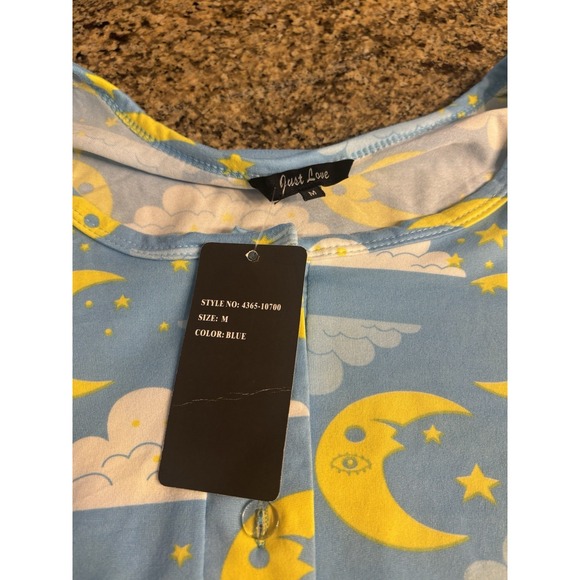 NWT Just Love Short Sleeve Nightgown Sleep Dress Size M Blue Moon Clouds - Picture 3 of 5
